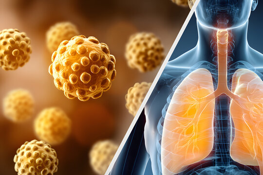Virus Particles Attacking Human Lungs bacteria infection
