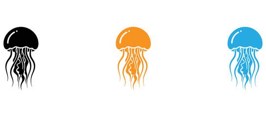 Three stylized jellyfish depicted in varying colors against a plain background isolated on transparent background, Vector © Md