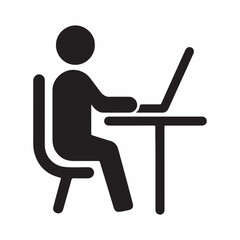 Fototapeta premium Businessman Working on Laptop Solid Icon Office Employee Silhouette Vector Isolated on White Background
