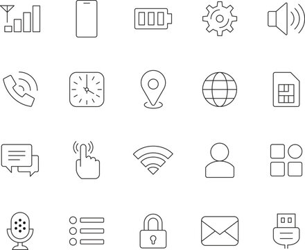 Mobile Interface and Communication Thin Line Icon Set Vector Collection
