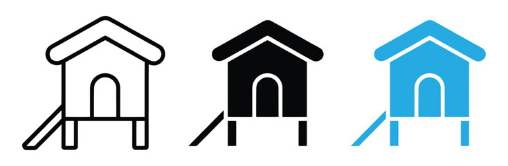Wooden hut and chicken coop icon vector. Symbol for poultry farming, garden shed, rural shelter, and small barn house. Vector Illustration. © Welcome