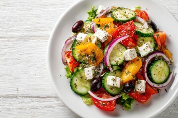 Vibrant Greek Salad on White Plate