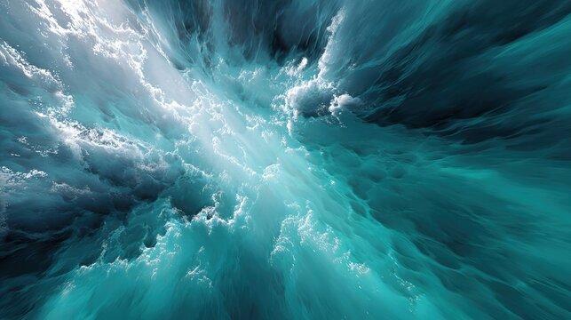 refraction. Abstract underwater scene with fragmented light beams in turquoise water, evoking a sense of fluid motion. public awareness campaigns.