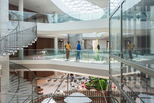 Modern Office With Glass Walkways And Atrium