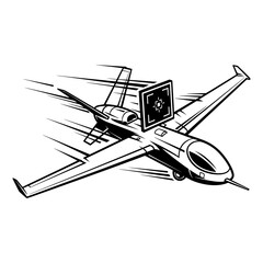 Tactical Military Drone in High Speed Flight with Surveillance Targeting HUD Vector Illustration