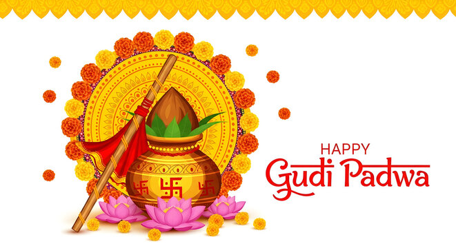 Happy Gudi Padwa, Gudi Padwa celebration of India.vector illustration