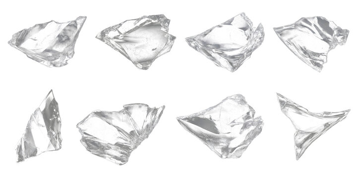 Realistic Broken Glass Shards Set Isolated on Black Background, Transparent Sharp Fragments Collection
