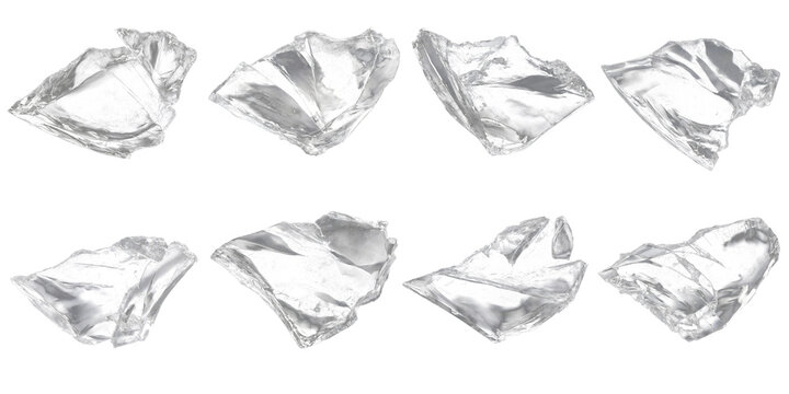 Realistic Broken Glass Shards Set Isolated on Black Background, Transparent Sharp Fragments Collection