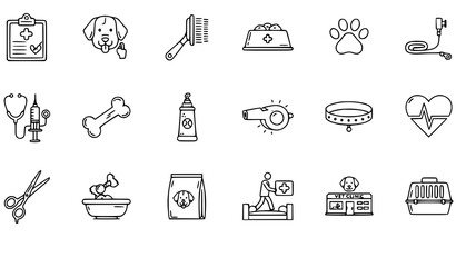 Fototapeta premium Editable Dog Care Stroke Icon Vector Set for Pet Shops & Vet Clinics