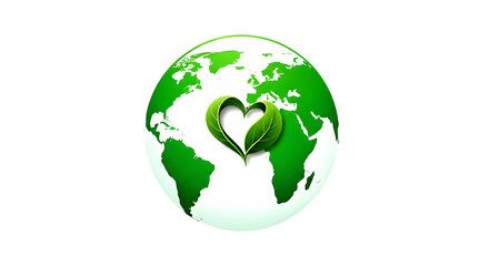 Obraz premium A stylized green globe illustration featuring a heart shape made from two leaves
