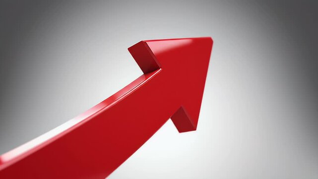 A sharp, glossy red arrow points upward and to the right against a smooth gray gradient