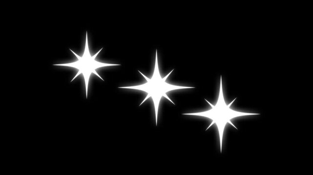 Sparkling stars shine animation, fast glitter streak lines, glowing twinkle star pop effect, flat vector cartoon sparkle burst, retro blink shine motion on black background. 4k footage
