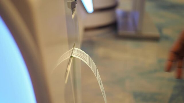 Hand Pulling Printed Baggage Tag from Self-Service Machine