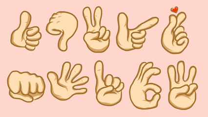 Obraz premium Set of professional hand-drawn vector gestures with friendly cartoon style and warm skin tones.