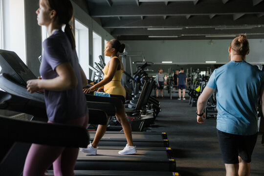 People work out at the gym