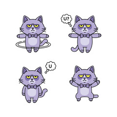 Obraz premium Cartoon cat character with different emotions and expressions in a minimalist style