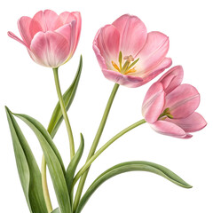 Fototapeta premium A beautiful bouquet of pink tulips with green stems and leaves