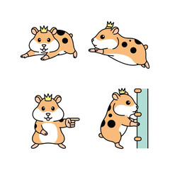 Obraz premium Cartoon guinea pig character in various poses with crown on white background