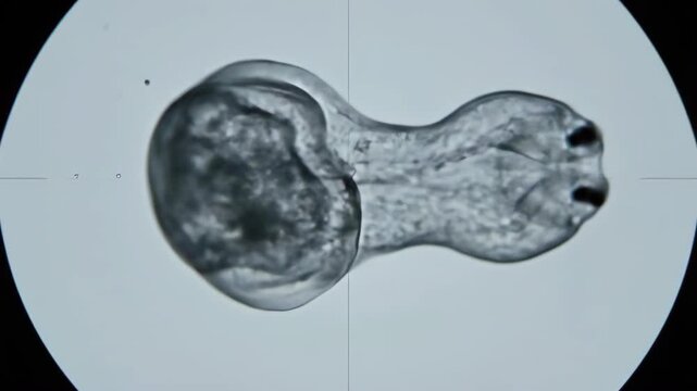 Detailed amoeba microscope view showcasing internal cellular structures and pseudopods in motion, a fascinating glimpse into single-celled organism biology and microscopic life forms, educational