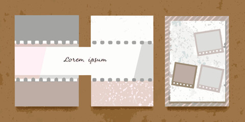 Three decorative story frames with photo corners and film strips