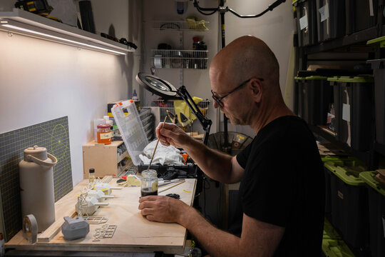 Man working on his hobby craft