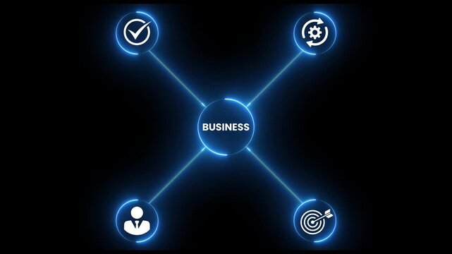 Business planning collaboration teamwork animation isolated on black background