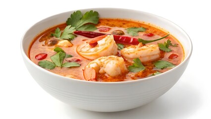 Spicy thai tom yum goong soup with shrimp and cilantro