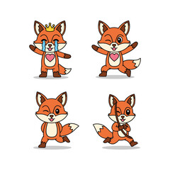 Obraz premium Cartoon Fox Characters Showing Different Emotions and Actions