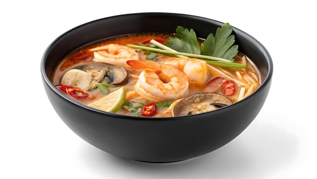 Spicy thai tom yum goong soup with shrimp and mushrooms