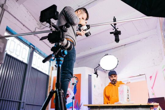 Overhead book photo shoot setup

