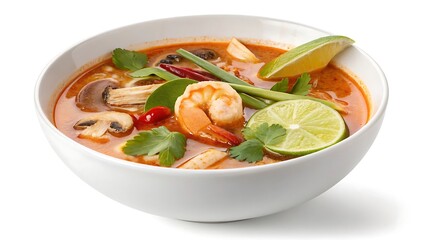 Spicy thai tom yum soup with shrimp and mushrooms