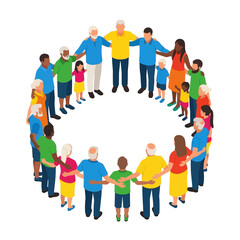 Fototapeta premium Diverse group of people standing in a circle arms linked together
