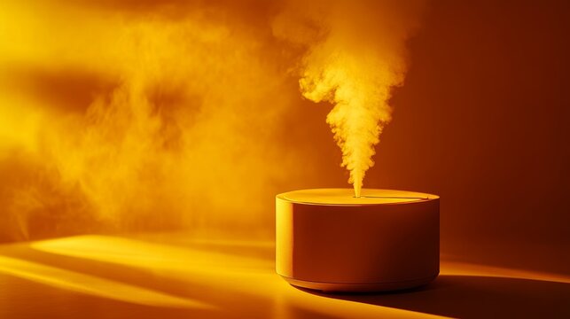diffusor with steam with plain strong yellow background