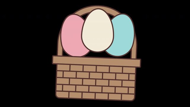 Easter Basket with Eggs Animation. Transparent Background with Alpha Channel