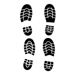Black and white illustration of four distinct shoe or boot sole patterns