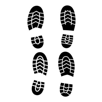Black and white illustration of four distinct shoe or boot sole patterns