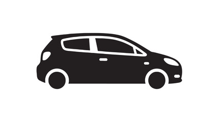 Obraz premium Car hatchback silhouette icon in black with side view profile, simple flat transport symbol isolated on white background for automotive app, navigation, and signage design