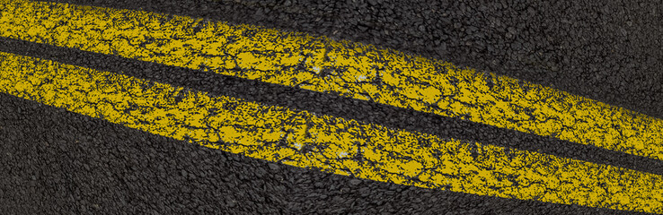 Bandes jaunes sur asphalte 