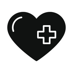 Obraz premium Black heart icon with medical cross on isolated, ui elements
