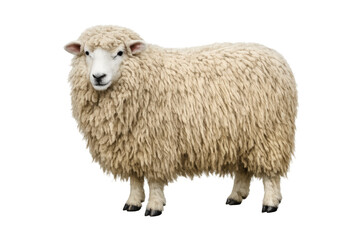 Fototapeta premium Standing sheep with wool coat, transparent background