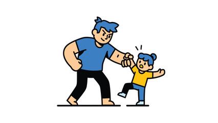 Fototapeta premium Cartoon Adult Helping Child Learn to Walk: First Steps and Parental Support Illustration