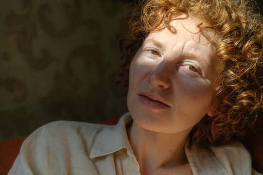 close up portrait of red haired woman