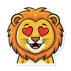 Cute cartoon lion head with heart eyes sticker design isolated PNG with Transparent Background