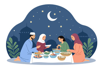 Vibrant Muslim Community Sharing Food Together Ramadan High-Quality Stock Image