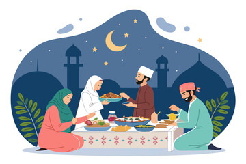 Muslim Community Sharing Food Together Ramadan Premium Digital Asset Great for Commercial Projects