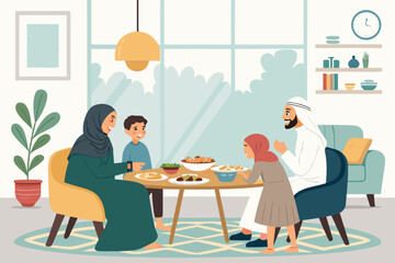 Muslim Family Gathering Living Room For Iftar Premium Digital Asset Ideal for Marketing