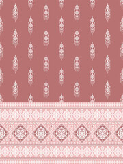 Dusty Rose Ethnic Geometric Textile Pattern with Border Design