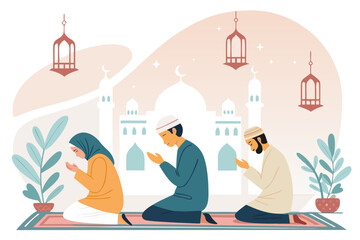 Featuring Muslim People Praying Congregation Mosque Int Elegant High-Quality Stock Image