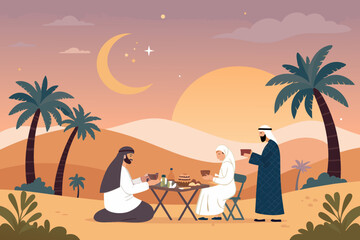 Muslim People Sharing Dates And Drinks Sunset Creative Visual Great for Commercial Projects