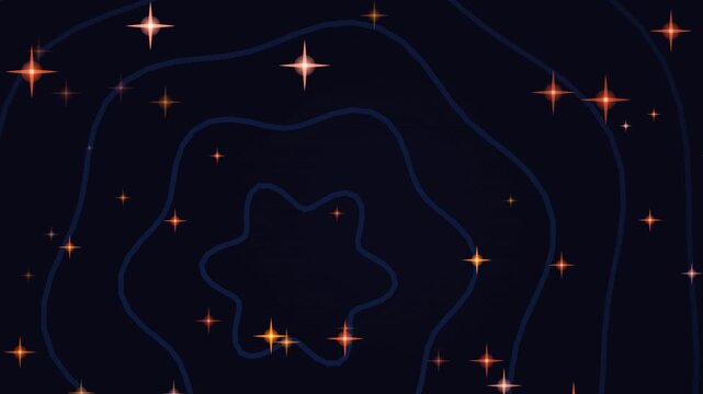 Glowing orange stars and blue lines form a celestial pattern in space